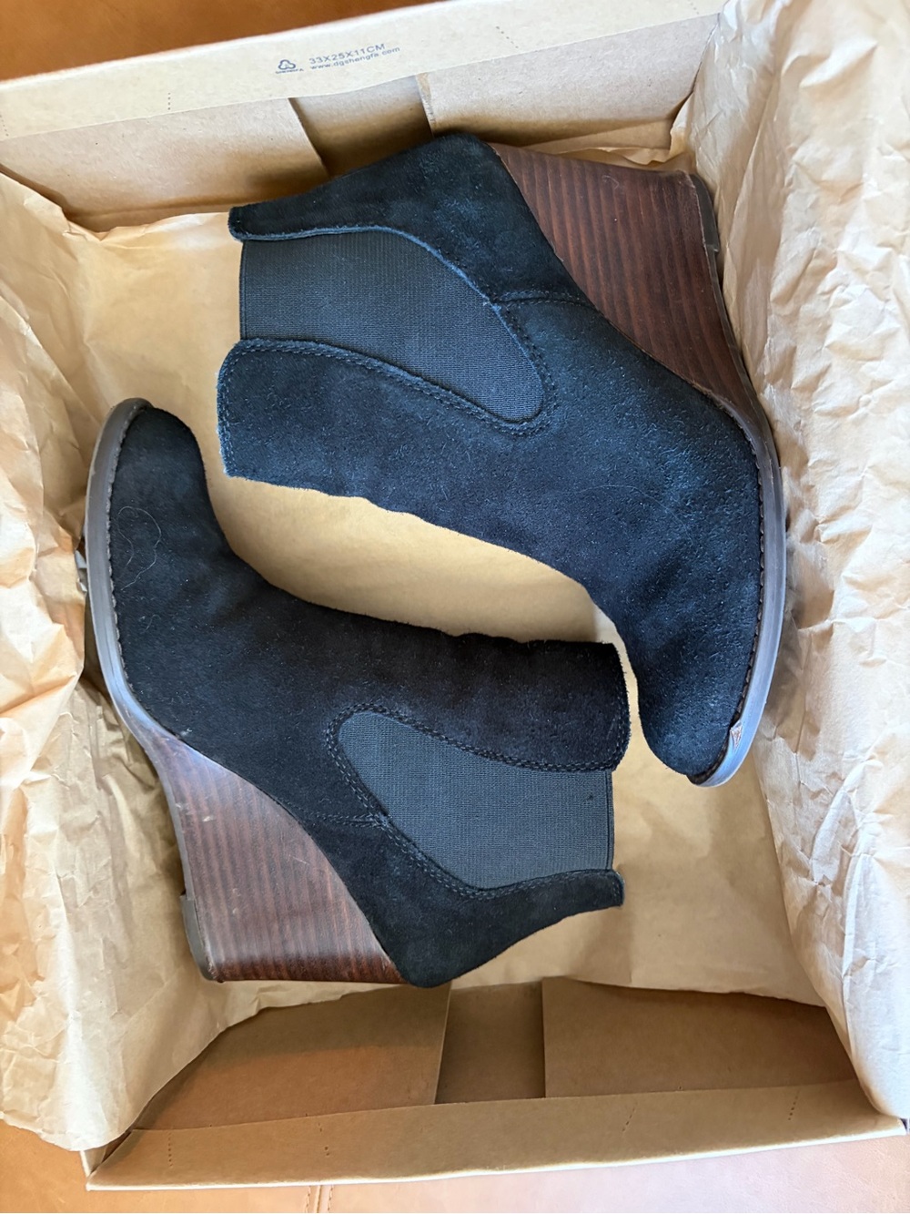 Lucky Brand Black Suede Wedge Ankle Booties